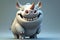 Super Happy Rhino: A Cute and Comical Pixar-Style Cartoon with a Big Smile and Fluffy Features