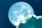 super harvest blue moon back on silhouette cloud on night sky