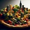 Super Healthy Vegan Whole Grain Vegetables and Mushrooms Pizza city on pizz concept