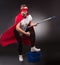 Super hero with cleaning equipment