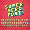 Super hero comics font. Comic graphic typography, funny supers heros alphabet and creative fonts letters symbol vector