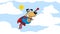 Super Hero Dog Cartoon Character Flying In Sky