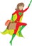 Super hero girl flying away from a shopping spree