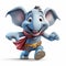 Super Hero Happy Elephant Cartoon Character - Detailed Full Body Scout