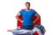 The super hero man husband ironing isolated on white