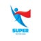 Super - human character logo template. People flying man. Hero sign. Design element