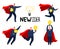 Super idea businessman. Brave strong business man superhero in red cape with new idea, crisis management cartoon