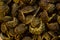 Super macro shot food background. several of green Sichuan peppers  very close