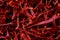 Super macro shot of one bright red dried saffron  food background very close in detai