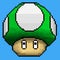 Super mario bros video game character green mushroom in pixel art style