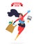Super Mom. Flying superhero mother carrying a baby. Vector illustration