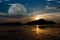 Super Moon, Sunrise on the island, tide down the beach as far as