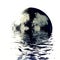 Super moon on water reflection on white background