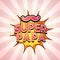 Super Papa text with mustache on pink rays background, pop-art s