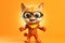 Super Paws Unleashed: A 3D-Generated Cat\\\'s Heroic Transformation on Orange Gradient Background