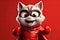 Super Paws Unleashed: A 3D-Generated Cat\\\'s Heroic Transformation on Red Gradient Background