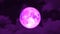 Super pink moon on night sky and blur heap cloud passing