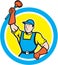 Super Plumber With Plunger Circle Cartoon