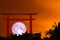 super purple moon back silhouette torii and cloud on night sky