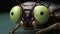 Super Realistic Cricket Eye: Close-up Of A Black Bug With Green Eyes