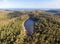 Super resolution stitched panorama - High angle aerial drone view of Lake Allom, one of the famous fresh water lakes Fraser Island