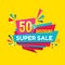 Super sale concept banner design. Discount 50% off creative sticker. Abstract geometric poster. Special offer.