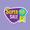 Super sale concept banner. Promotion poster. Discount up to 50% off creative sticker emblem. Special offer label. Limited time