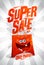 Super sale, crazy prices poster design with cartoon shopping bag