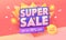 Super Sale Offer 3d Pink Banner. Promotion Discount Poster Design. Advertising Digital Campaign Typography Badge
