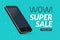 Super sale phone banner. Mobile clearance sale discount poster. Smartphone sale. Marketing special offer promotion