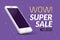 Super sale phone banner. Mobile clearance sale discount poster. Smartphone sale. Marketing special offer promotion