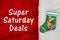 Super Saturday Deals with Christmas stocking with a reindeer on red and white plush textured fabric