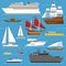 Super set of water ships boats transport vector illustration