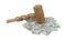 Super Sized Wooden Gavel on a Pile of Money