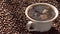 Super slow motion top view of coffee pour into cup from geyser coffee maker.