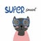 Super smart cat lettering. Cartoon kid animal in glasses nursery or baby shower print, vector hand drawn illustration