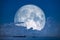 super snow moon back on night sky silhouette cloud on sea