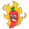 Super spicy red chili on fire, doodle icon image kawaii
