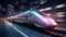 Super streamlined train with motion blur. Generative Ai