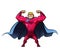 Super strong hero in red suit and a power gesture