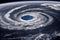 Super typhoon hurricane eye over sea ocean surface natural disaster. Giant tropical storm cyclone with water whirlpool