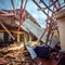 Super Typhoon Odette Philippines. Home roof and ceiling totally collapsed due to storm damage.