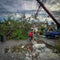 Super Typhoon Odette Philippines. Power lines and trees destroyed by the storm. Surigao City