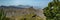 Super wide panorama. Aerial view of the center of Gran Canaria. Famous Bentayga rock in huge caldera. In the foreground a huge