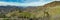 Super wide panorama. Aerial view of the center of Gran Canaria. Famous Bentayga rock in huge caldera. In the foreground a huge