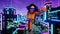 Super woman avatar travelling on metaverse city, 3d render