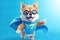 Super Woofs: A 3D-Rendered Dog\\\'s Heroic Transformation on Blue Gradient Background