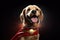 Super Woofs: A 3D-Rendered Dog\\\'s Heroic Transformation on Dark Gradient Background