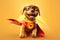 Super Woofs: A 3D-Rendered Dog\\\'s Heroic Transformation on Orange Golden Gradient Background