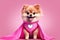 Super Woofs: A 3D-Rendered Dog\\\'s Heroic Transformation on Pink Gradient Background